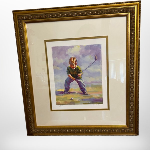 Lucelle Raad  "TEED OFF" Offset LITHOGRAPH Hand Signed  C.O.A Little Boy Golfer