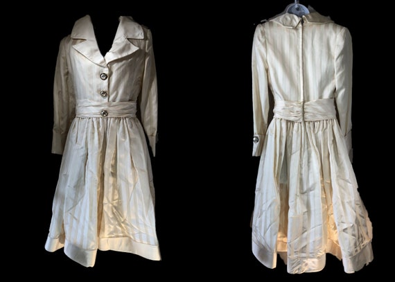 Mid Century New Look Silk Taffeta Day Dress Tonal… - image 1