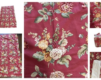 Country French Red Floral Lined Rod Pocket Panels (2) Drapes Curtains Vintage Shabby Cottage Farmhouse