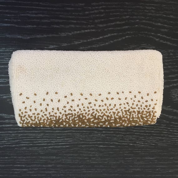 Walborg Beaded Clutch Evening Bag White and Gold … - image 5