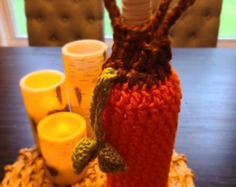 Crochet Pumpkin Wine Sleeve