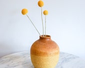 Adorable Vintage Hand-Made Ceramic Pottery Vase in Burnt Orange and Yellow