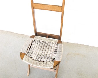 Hans Wegner Style Mid-Centry Valet Chair with Woven Storage Bench Seat