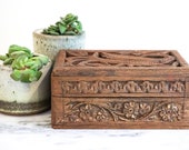 Vintage Bohemian Hand Carved Wooden Trinket Box - Made in India