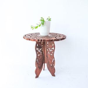 Teak Wood Plant Stand Table with Inlay Made in India image 1