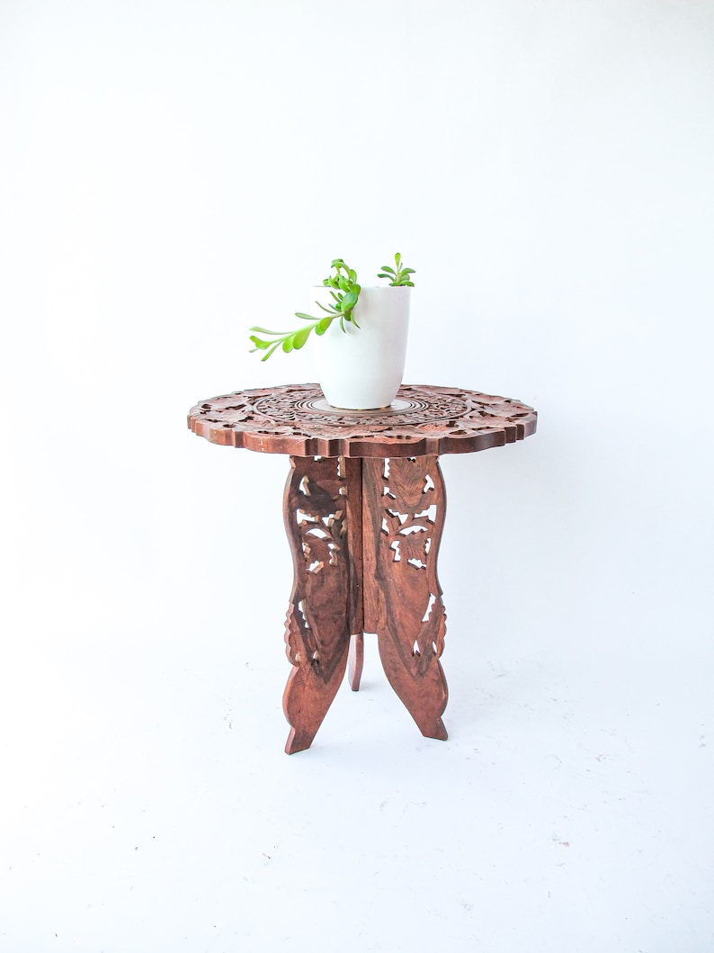 Teak Wood Plant Stand Table with Inlay Made in India image 1