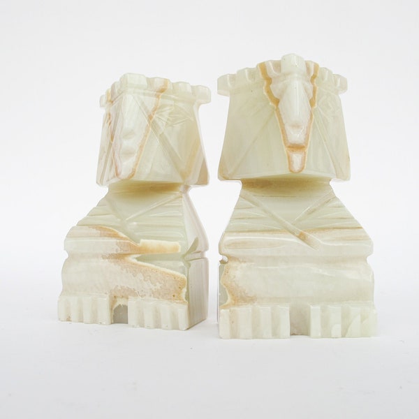 White Marble Onyx Tiki Bookends