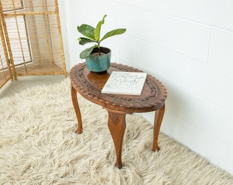 Teak Wood Lattice Table - Hand Carved and with Oval Shape