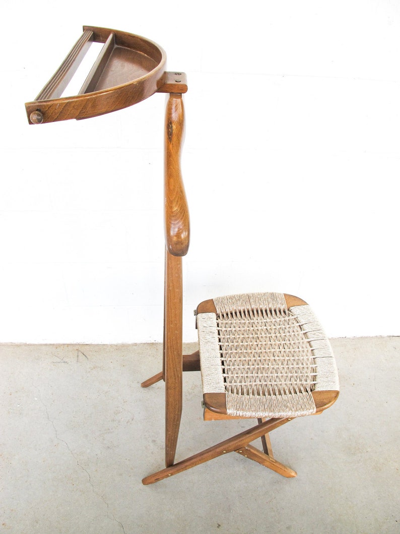 Hans Wegner Style Mid-Centry Valet Chair with Woven Storage Bench Seat image 4