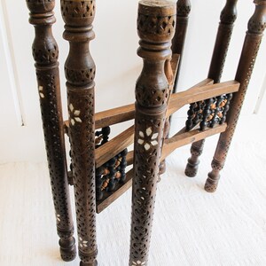 Mixed Metal Copper Top Tray Table with Folding Wood Legs with Inlay image 3