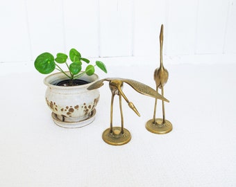 Brass Blue Heron Stork Crane Sea Birds Set of Two Made in Korea