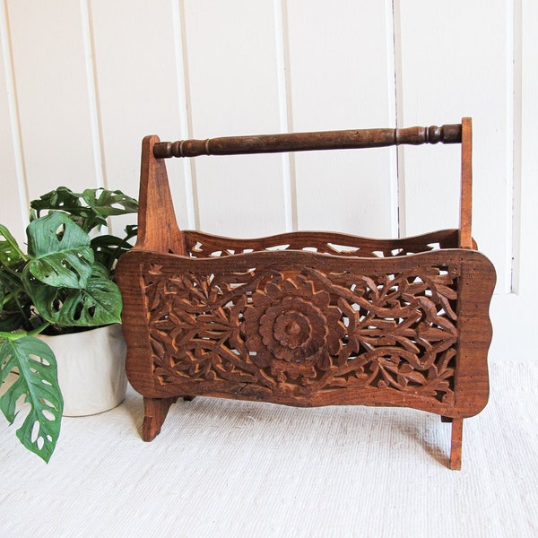 Teak Sheesham Rose Wood Magazine Rack Storage Basket