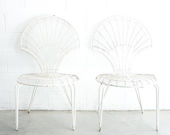 Midcentury Fanned Metal Patio Outdoor Chairs Set of Two