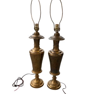 Antique Etched Brass Table Lamps Set of 2