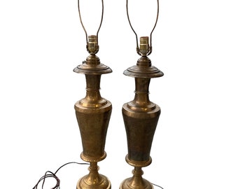 Antique Etched Brass Table Lamps Set of 2