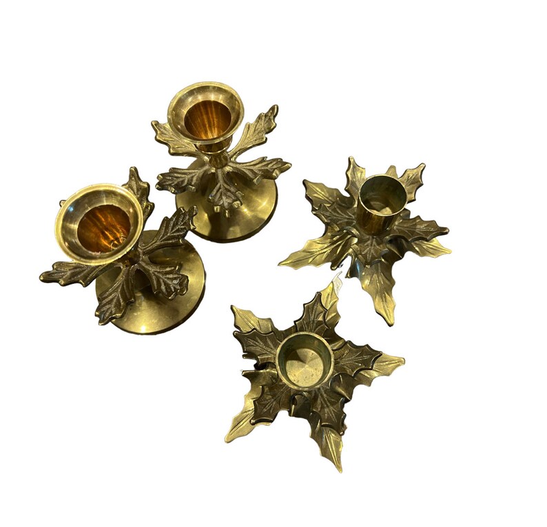 Brass Holly Holiday Leaf Candle Holders Sold Individually image 2