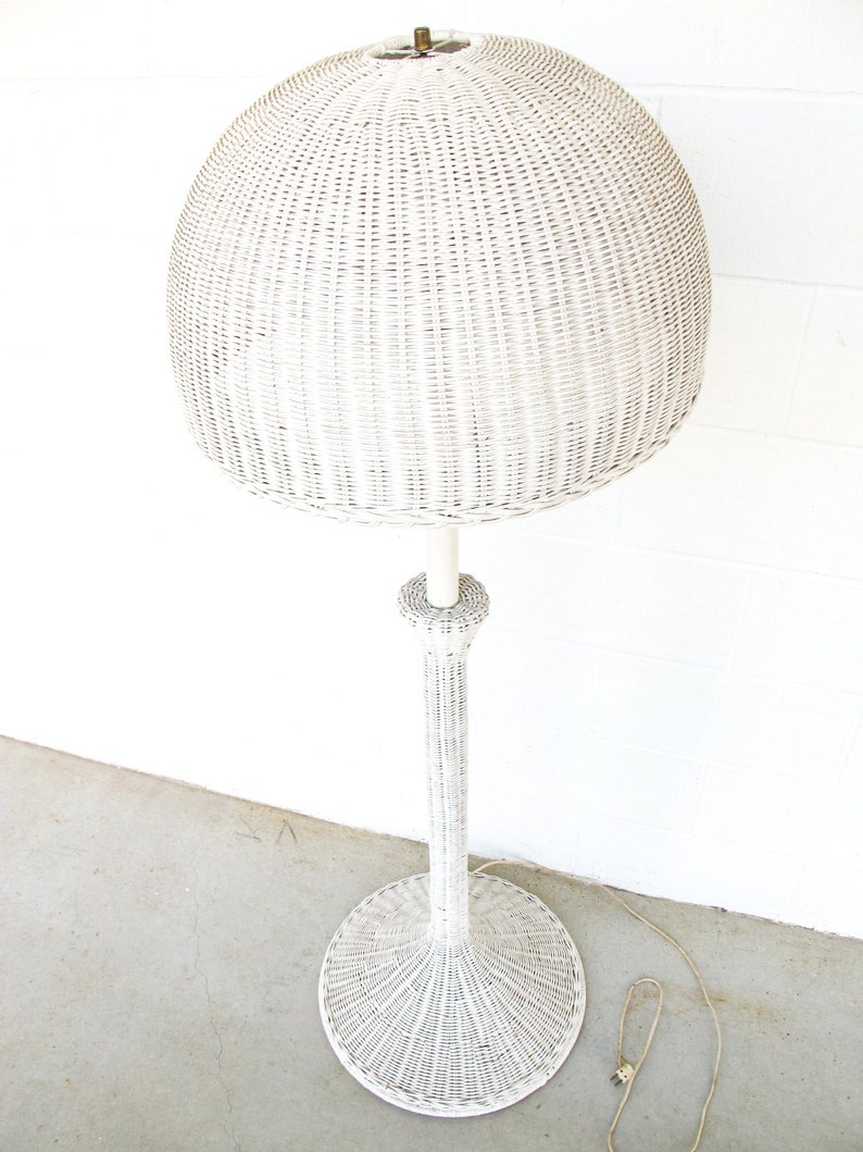 Art Deco style White Wicker Floor Lamp image 8