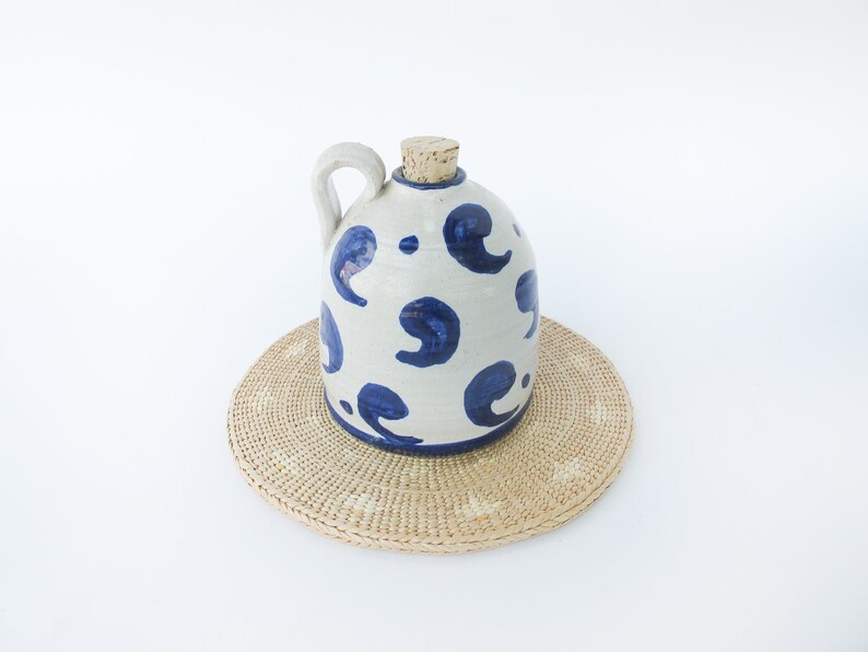 Ceramic Oil Pottery Jug shops with Cork Top and Blue Comma Design