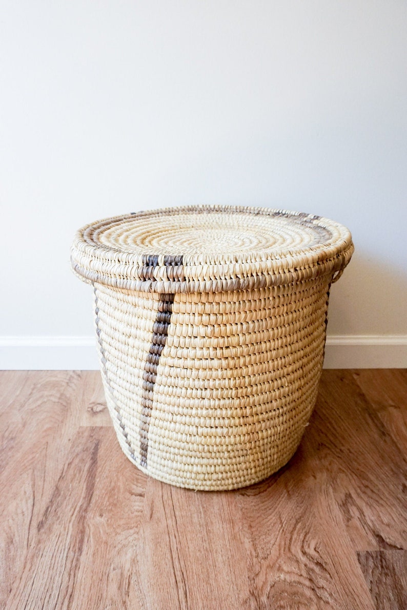 Woven Tribal African Basket with Lid Large image 3