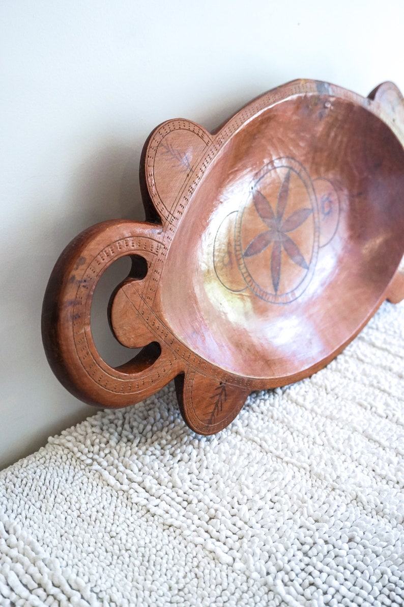 Beautiful Vintage Oval Hand Carved Teak Wood Tray Etsy