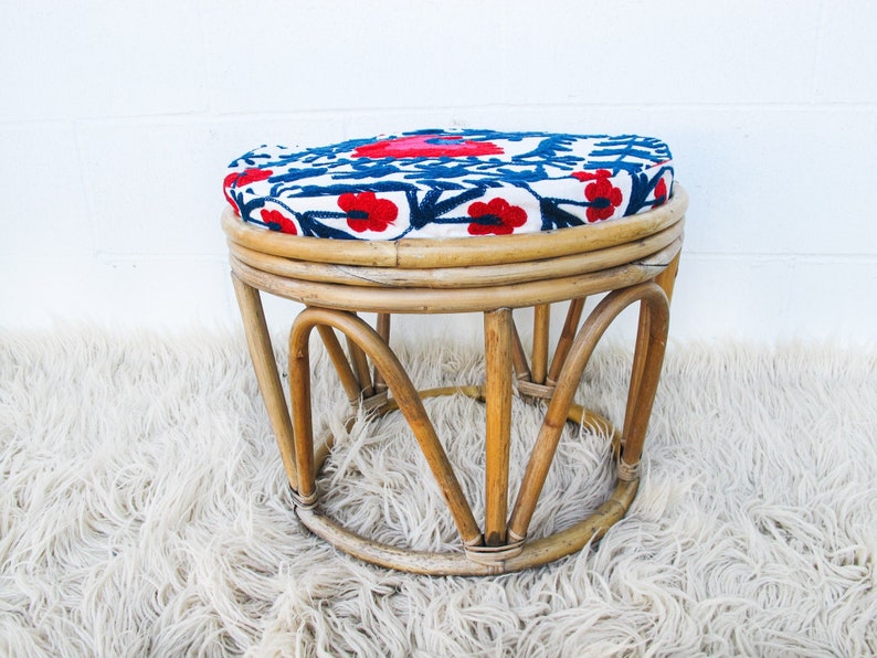 Bentwood Bamboo Stool Ottoman with Suzani Cushion image 6