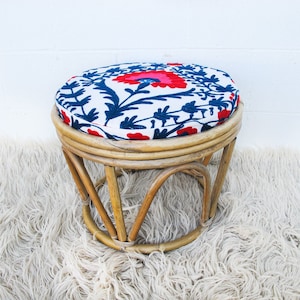 Bentwood Bamboo Stool Ottoman with Suzani Cushion