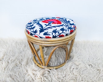 Bentwood Bamboo Stool Ottoman with Suzani Cushion