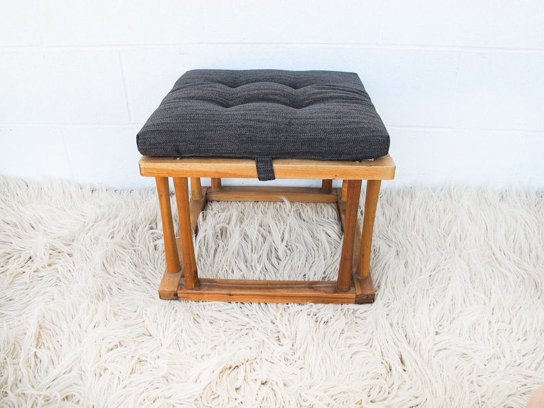 Japanese Quilt Warmer Stool Footrest Ottoman with Charcoal Cushion image 1