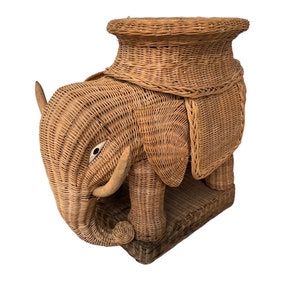 Woven Wicker Elephant Side Table Plant Stand Vintage image 3