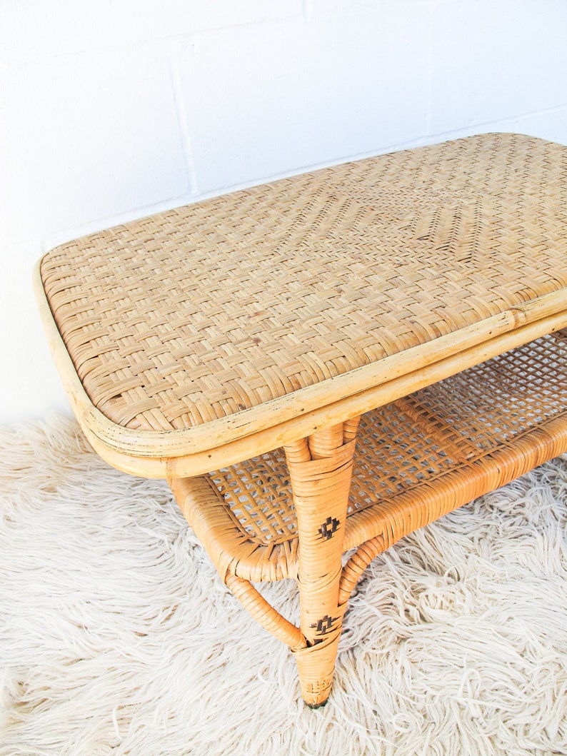 Woven Twotier Wicker Rattan Coffee Table Etsy