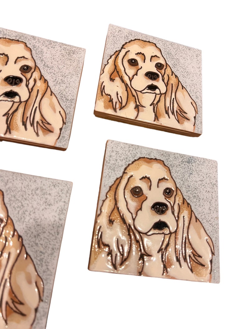 Pumpkin Inc Spaniel Dog Tile Coaster Set of 4 with Holder