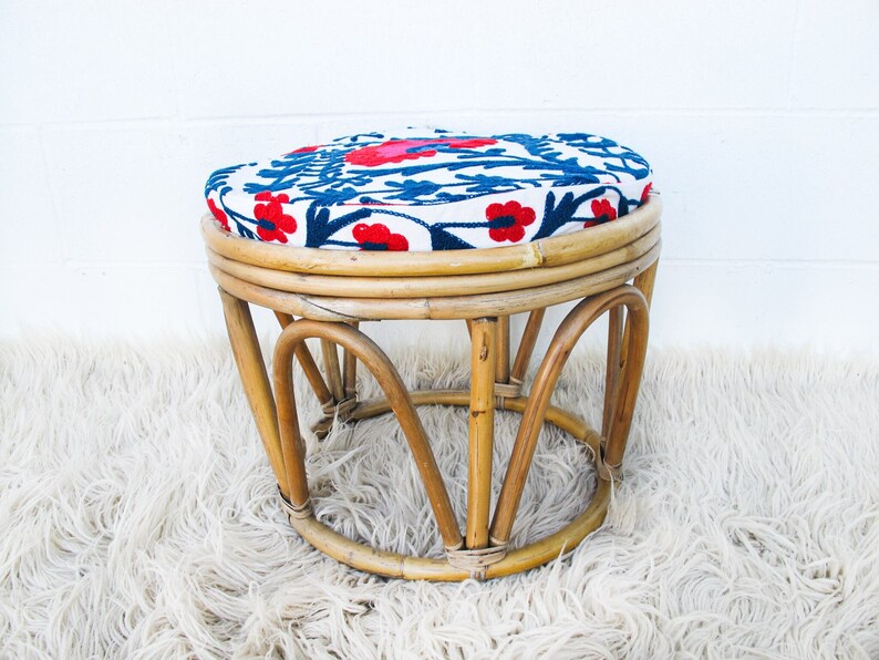 Bentwood Bamboo Stool Ottoman with Suzani Cushion image 5