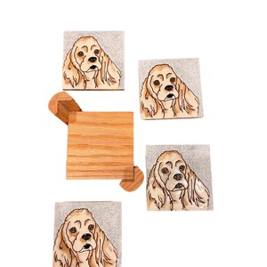 Pumpkin Inc Spaniel Dog Tile Coaster Set of 4 with Holder