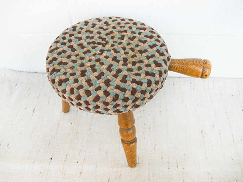 Japanese Milk Stool with Woven Rug Cover image 3