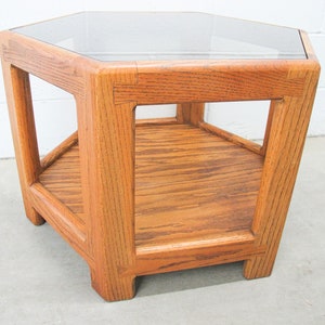 Midcentury Hexagon Table with Frosted Black Glass image 3