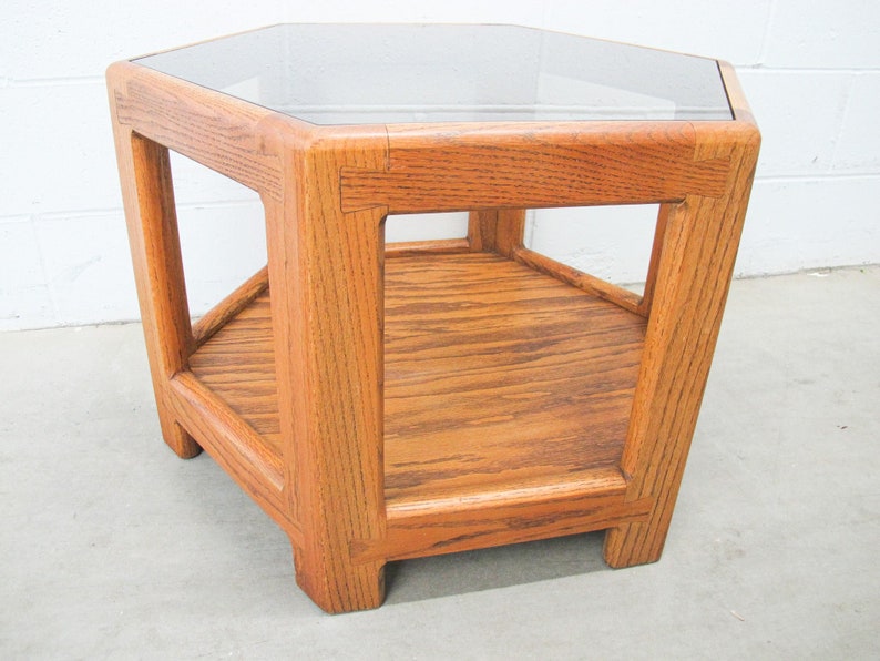 Midcentury Hexagon Table with Frosted Black Glass image 3