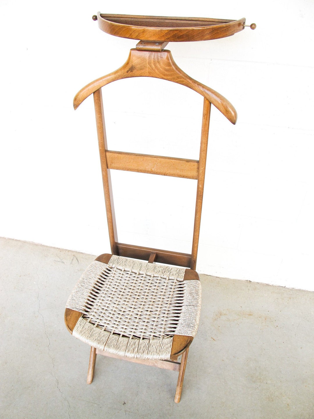 Hans Wegner Style Mid-centry Valet Chair With Woven Storage