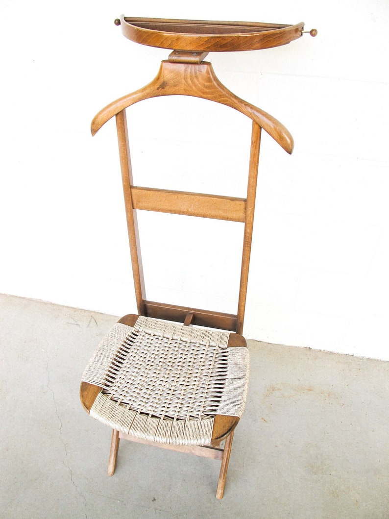 Hans Wegner Style Mid-Centry Valet Chair with Woven Storage Bench Seat image 1