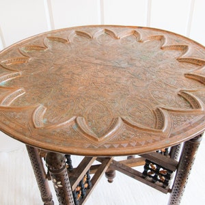 Mixed Metal Copper Top Tray Table with Folding Wood Legs with Inlay image 8