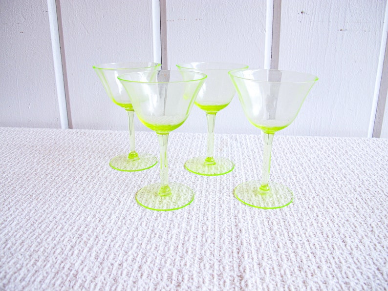 Vaseline Champagne Cocktail Wine Glasses 2 Sets of Four Glasses Available and Sold Separately image 2