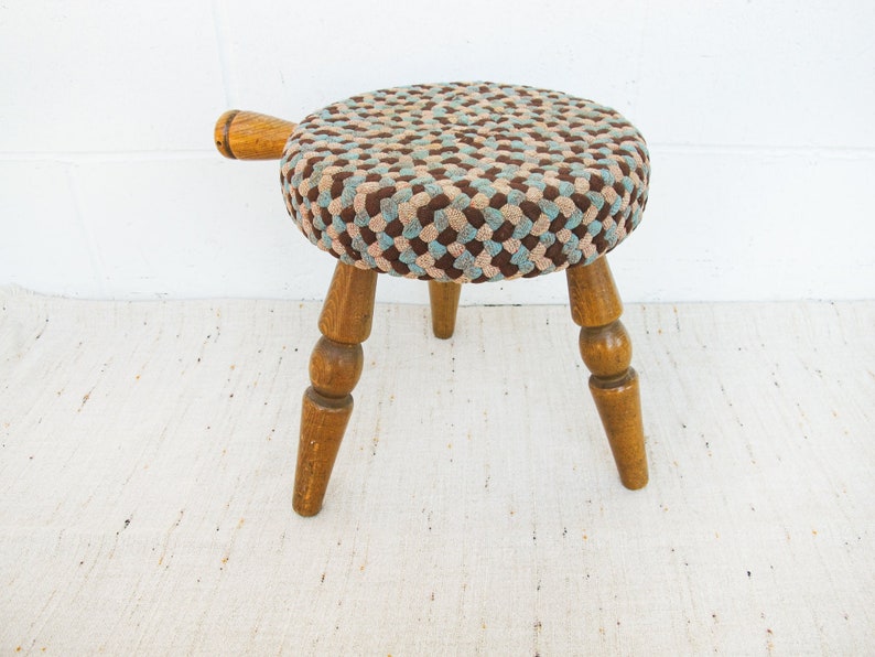 Japanese Milk Stool with Woven Rug Cover image 5