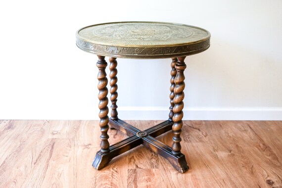 Gorgeous Vintage Brass Dragon Stamped Brass Top Accent Table Etsy