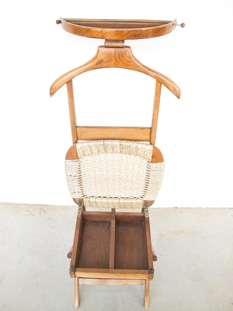 Hans Wegner Style Mid-Centry Valet Chair with Woven Storage Bench Seat image 3