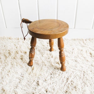 Wood plant Stand Milk Stool with Leather Handle image 10