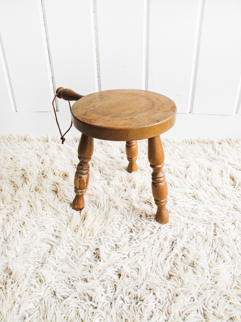 Wood plant Stand Milk Stool with Leather Handle image 10