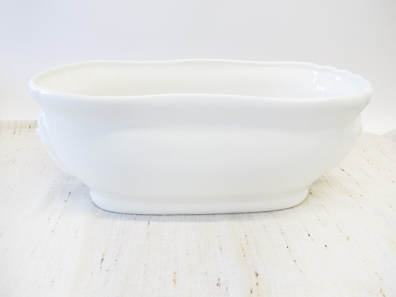 Large Italian White Ceramic Serving Bowl with Lions Heads image 8