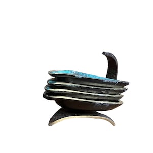 Midcentury Triangular Enameled Metal Ashtray Set of 4