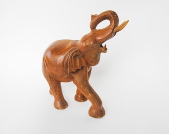 Hand Carved Wood Elephant Large Vintage