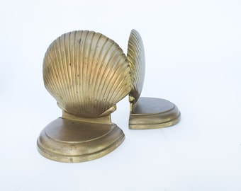 Vintage Shell Brass Bookends