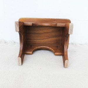 Small Wood Stool with Inlay Detail Block Carved Legs image 4